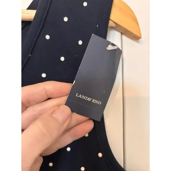 NWT Lands End Top Womens Blue Polka Dot Tank Top Scoop Neck Sleeveless Lg Petite - Picture 3 of 5